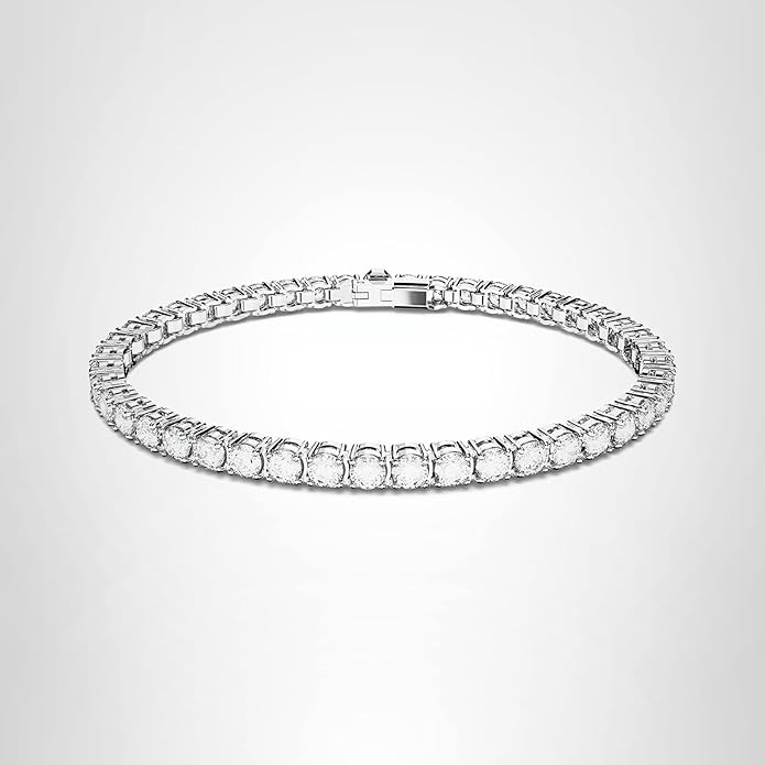 Swarovski Matrix Tennis Bracelet, Round Cut Crystals, Pink, Blue, Black, Clear, Rhodium, Gold-Ton... | Amazon (US)