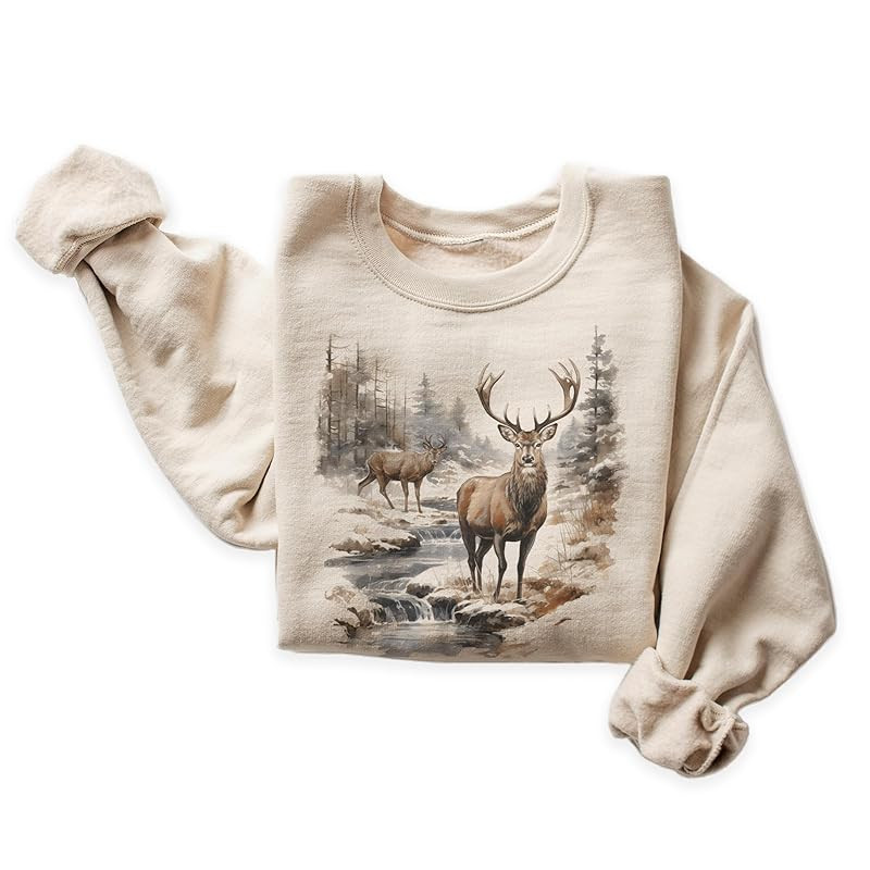 Vintage Deer Wilderness Scene - 90s Vintage Deer Sweatshirt - Scenic Winter Nature Sweater - Unis... | Amazon (US)
