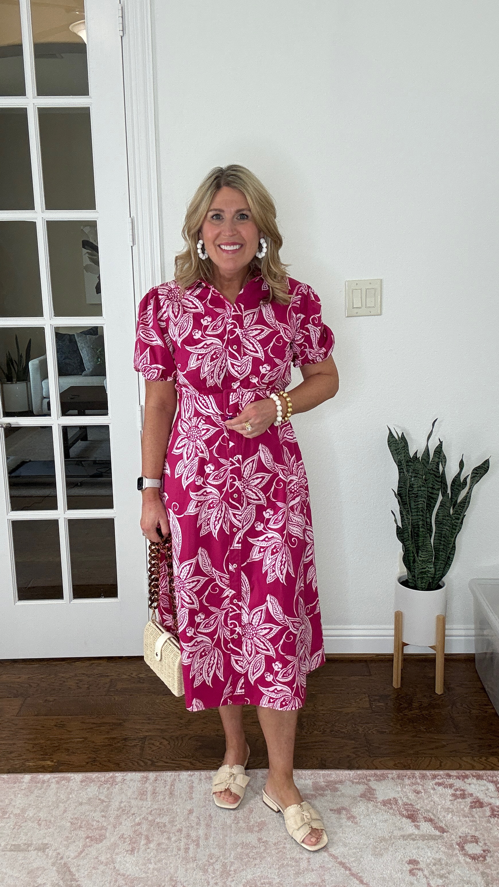 Stretch cotton, Jackie midi shirt dress. Fits true to size. It is a button up dress that is belted. It has elegant, short, puff sleeves, and is the perfect mid length. It has a fit and flare silhouette.
Discount code for sandals : CINDY20
Merit Lipstick shade Millennial 

#LTKStyleTip #LTKShoeCrush #LTKWatchNow