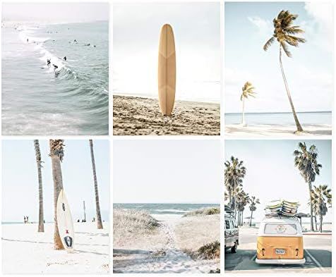 Coastal wall art set of 6 beach prints, Summer California print, ocean print, beach print, Van, S... | Amazon (US)