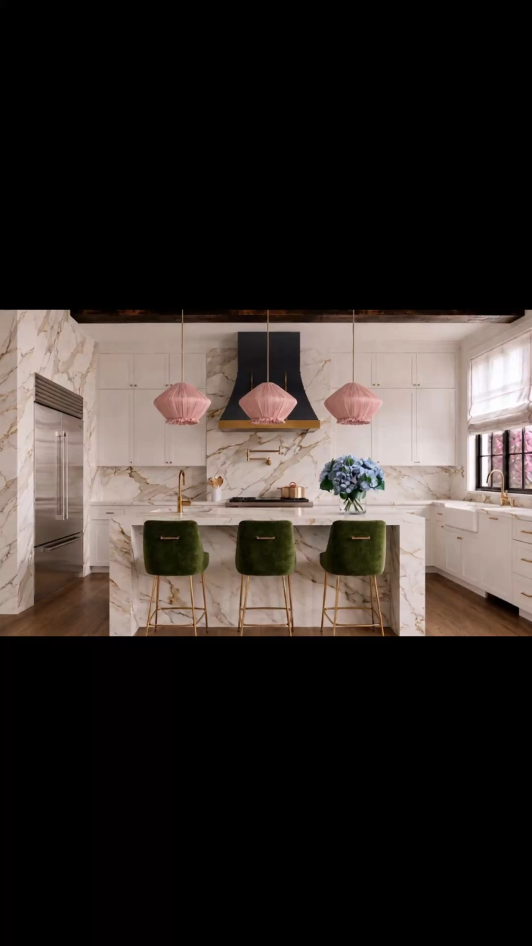 Gathering season starts at the kitchen island. ✨ Dusty rose pendants soften the marble with gathered cotton shades, while green velvet counter stools and slender brass legs bring color, texture, and a polished place for guests to gather.

#KitchenIsland #KitchenLighting #PendantLight #KitchenPendant #CottonPendant #CounterStool #BarStool #GreenVelvet #MarbleKitchen #KitchenDesign #KitchenDecor #ModernKitchen #KitchenInspiration #GatheringSeason #HolidayEntertaining #EntertainingAtHome #LuluAndGeorgia #LTKHome #LTKdayinmylife #LTKSaleAlert

#LTKSeasonal #LTKHome #LTKSaleAlert