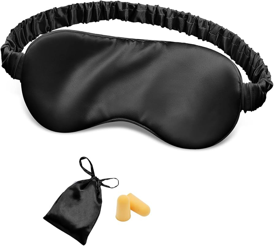 Silk Sleep Mask Eye Mask Blindfold with Double Layer Silk Filling and Elastic Strap for Full Night's Sleep, Travel and Nap, Soft Eye Cover Eyeshade with Luxury Bag and Ear Plugs by OLESILK (Black) | Amazon (US)