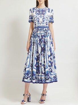 Dolce & Gabbana - Printed poplin short sleeve midi dress - Blue/White | Luisaviaroma | Luisaviaroma