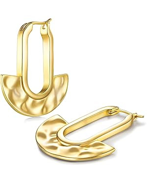 Big Bold Lightweight Gold Hammered Flat Round Statement Drop Earrings for Women by SNGIA, Large C... | Amazon (US)