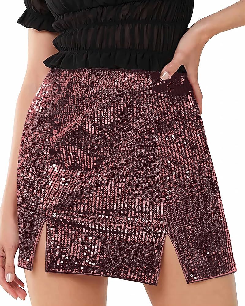 Kolagri Women's Sequin Bodycon Skirt High Waist Sparkle Pencil Side Split Hem Mini Short Skirts N... | Amazon (US)
