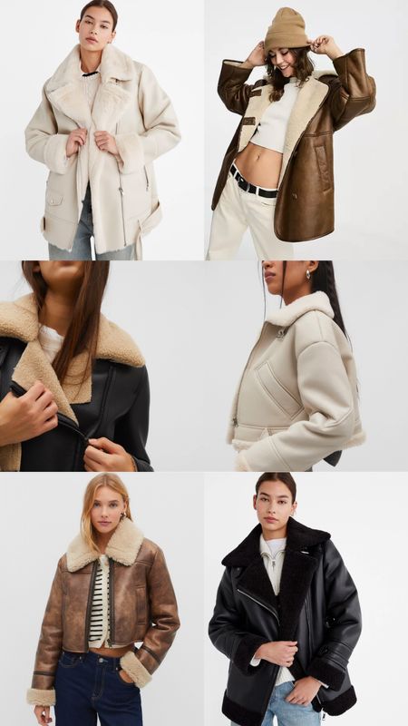 Stradivarius, Asos, transitional outfit, transitional style, winter outfit, winter fashion, winter jackets, aviator jacket, leather jacket, white leather jacket, shearling jacket, brown leather coat, winter coats, style inspiration 

#LTKeurope #LTKstyletip #LTKSeasonal