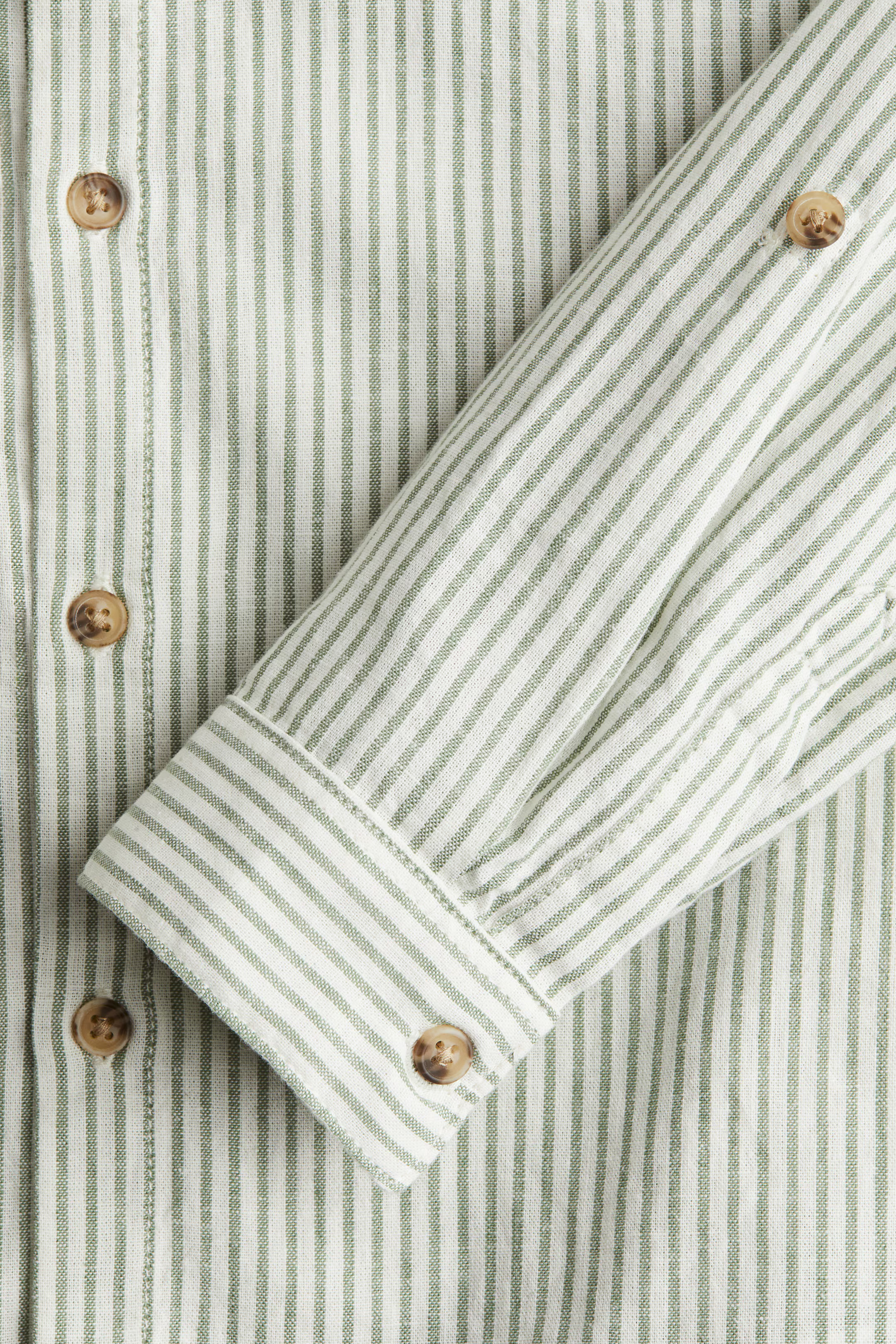 Linen-Blend Band Collar Shirt - Light green/striped - Kids | H&M US | H&M (US + CA)