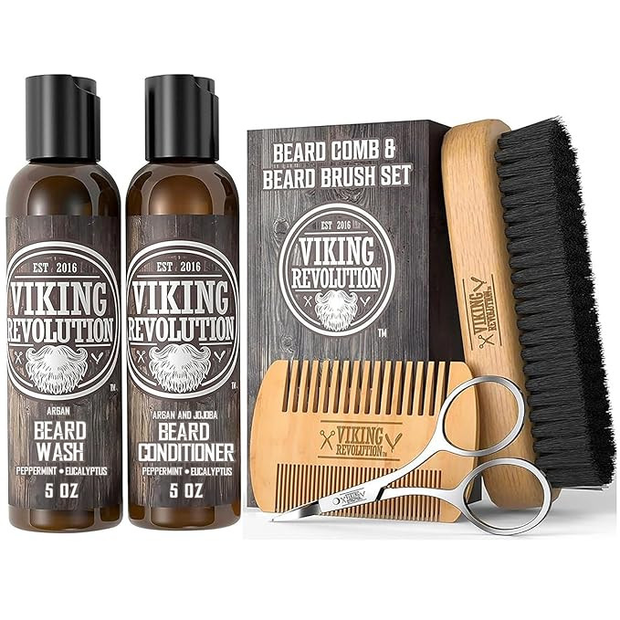 Viking Revolution Beard Brush and Comb Set with Peppermint Eucalyptus Beard Wash and Conditioner ... | Amazon (US)
