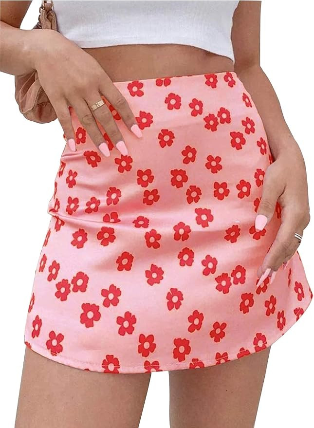LYANER Women's Casual Floral Print Satin Silk High Waist Zipper Mini Short Skirt | Amazon (US)