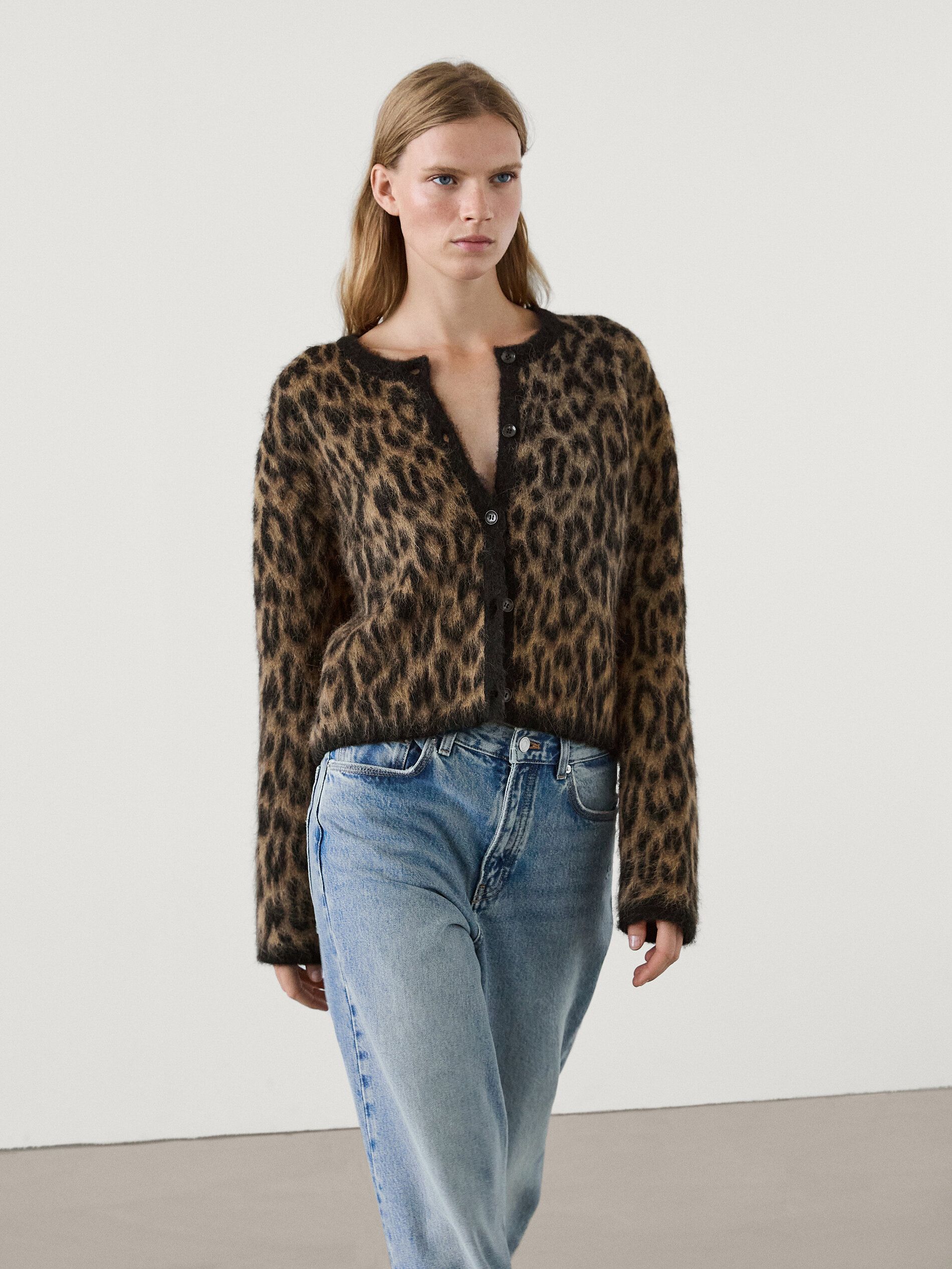 Wool blend animal print cardigan | Massimo Dutti (US)