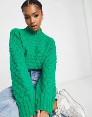 Monki diamond stitch knit jumper in green | ASOS (Global)
