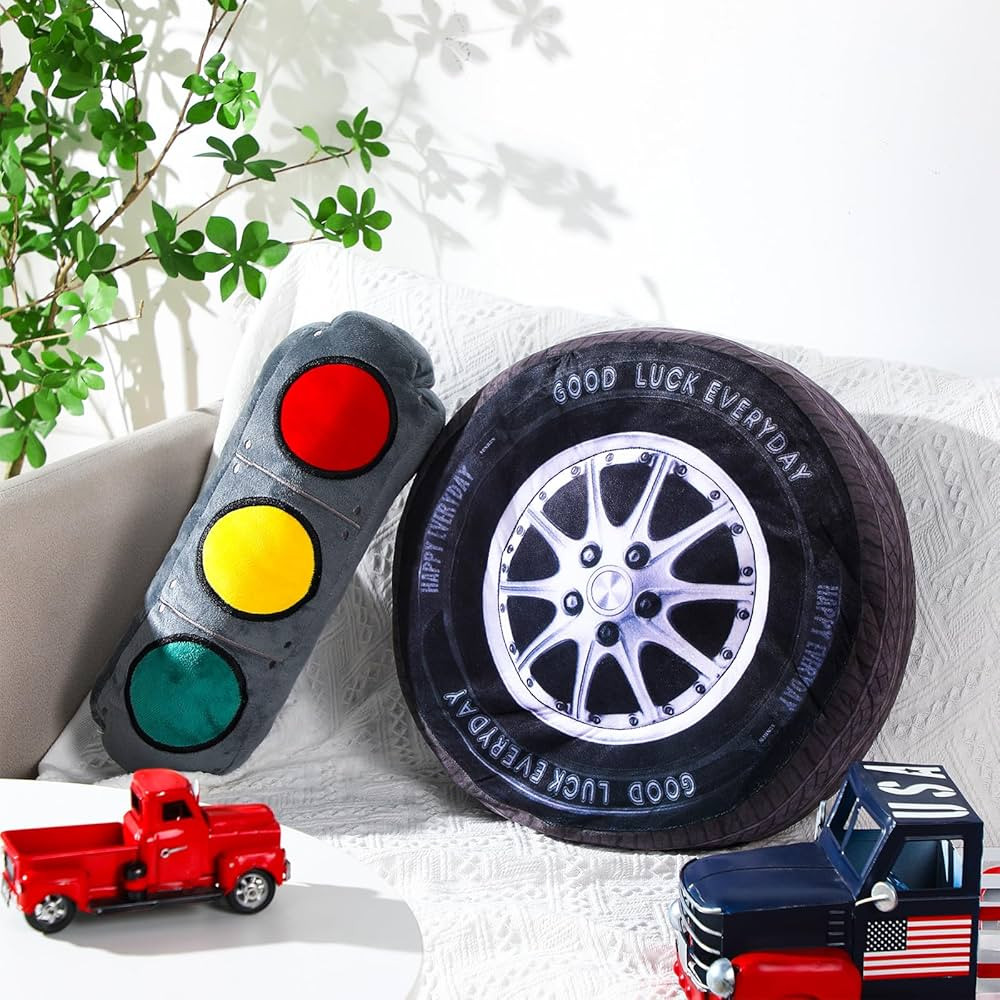 2 Pcs Racing Throw Pillow Room Decorations Set 15.7 Inch Big Creative 3D Simulation Wheel Pillow ... | Amazon (US)