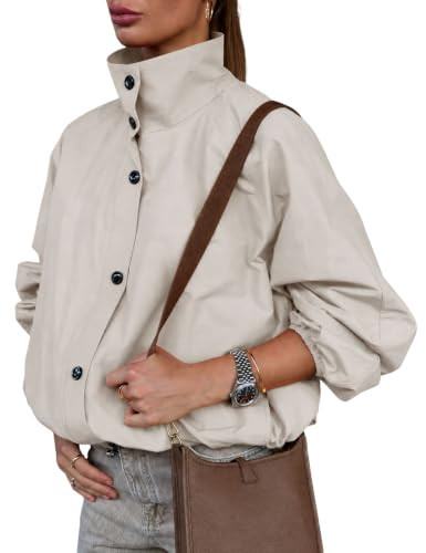 Daacee Women Funnel Neck Windbreaker Jacket Lightweight Bomber Jackets(-Beige-XS) | Amazon (US)