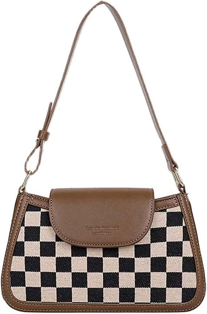 RTGGSEL Women's Contrast Color Plaid Striped Saddle Crossbody Shoulder Underarm Satchel Handbag T... | Amazon (US)