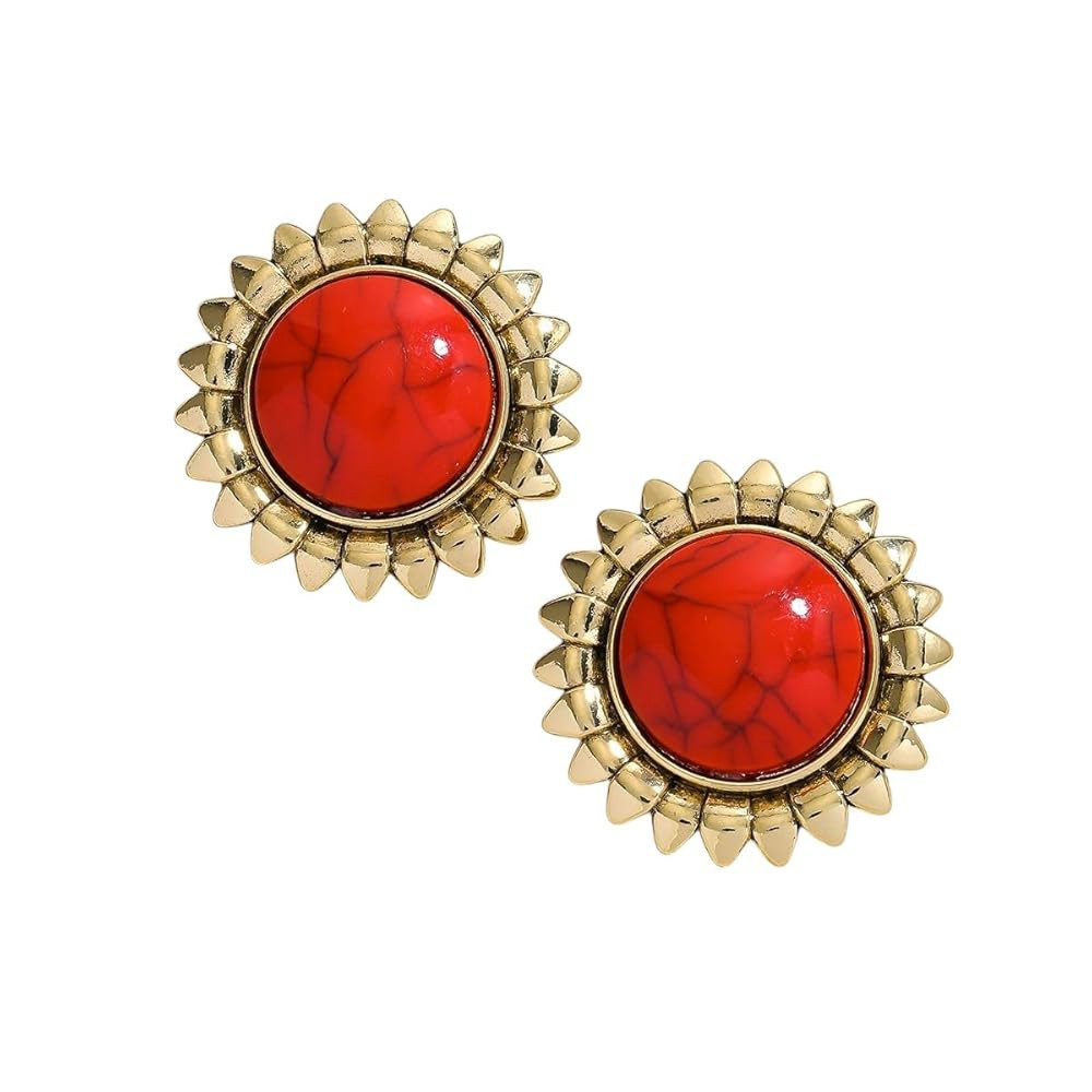 3Pcs/Set Red Sun Stone Earrings Necklace Set Women Turquoises Alloy Retro Elegant Jewelry Banquet... | Amazon (US)