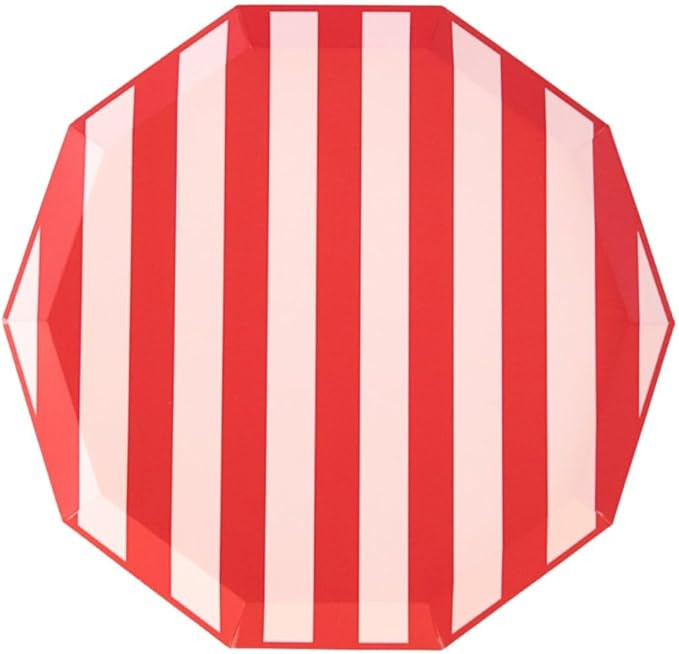 Bonjour Fête Pink & Red Cabana Stripe Paper Party Plates | Large Disposable Dinner Plates for Ho... | Amazon (US)