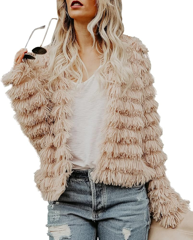 Inorin Womens Fall Open Front Cardigan Faux Fur Coat Vintage Parka Shaggy Jacket Warm Coat Tops | Amazon (US)