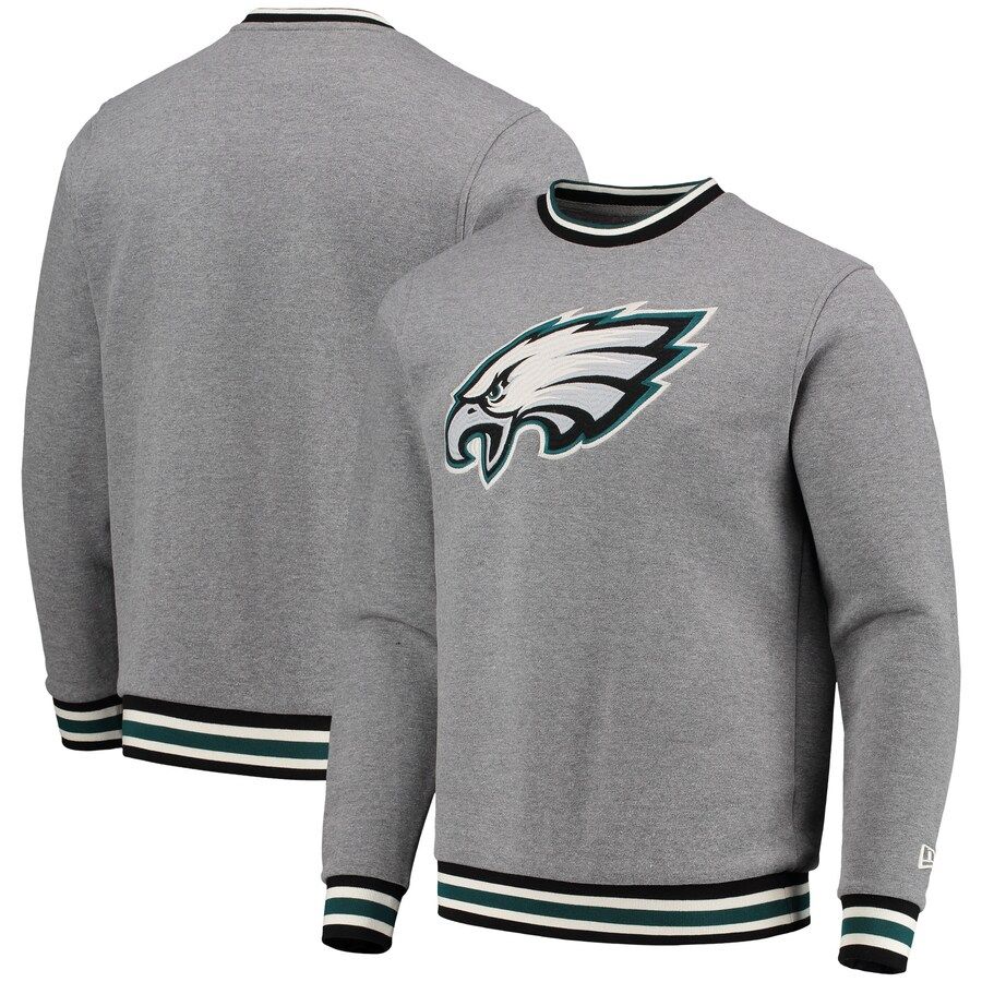 Men's Philadelphia Eagles New Era Heathered Gray Brushed Ringer Fleece Pullover Sweatshirt | NFL Shop