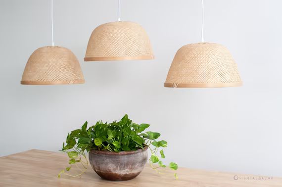Bamboo Bowl Kitchen Pendant Light, Woven Bamboo Pendant Lamp, Natural Hanging Lamp, Tropical Boho Ch | Etsy (CAD)
