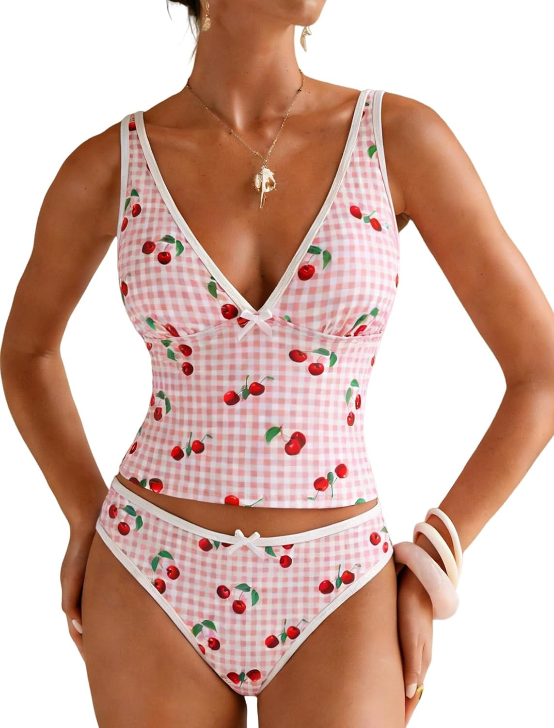 ZAFUL Tankini Swimsuits for Women V Neck Two Piece Bathing Suit Tummy Control Bowknot Color Block Swimsuit | Amazon (US)