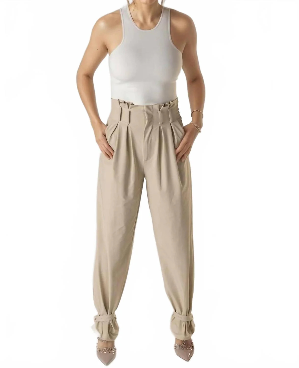 Paperbag Waist Golf Pants In Khaki | Shop Simon