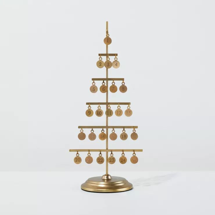 15.5" Metal Christmas Advent Calendar Tree with Charms Brass Finish - Hearth & Hand™ with Magno... | Target
