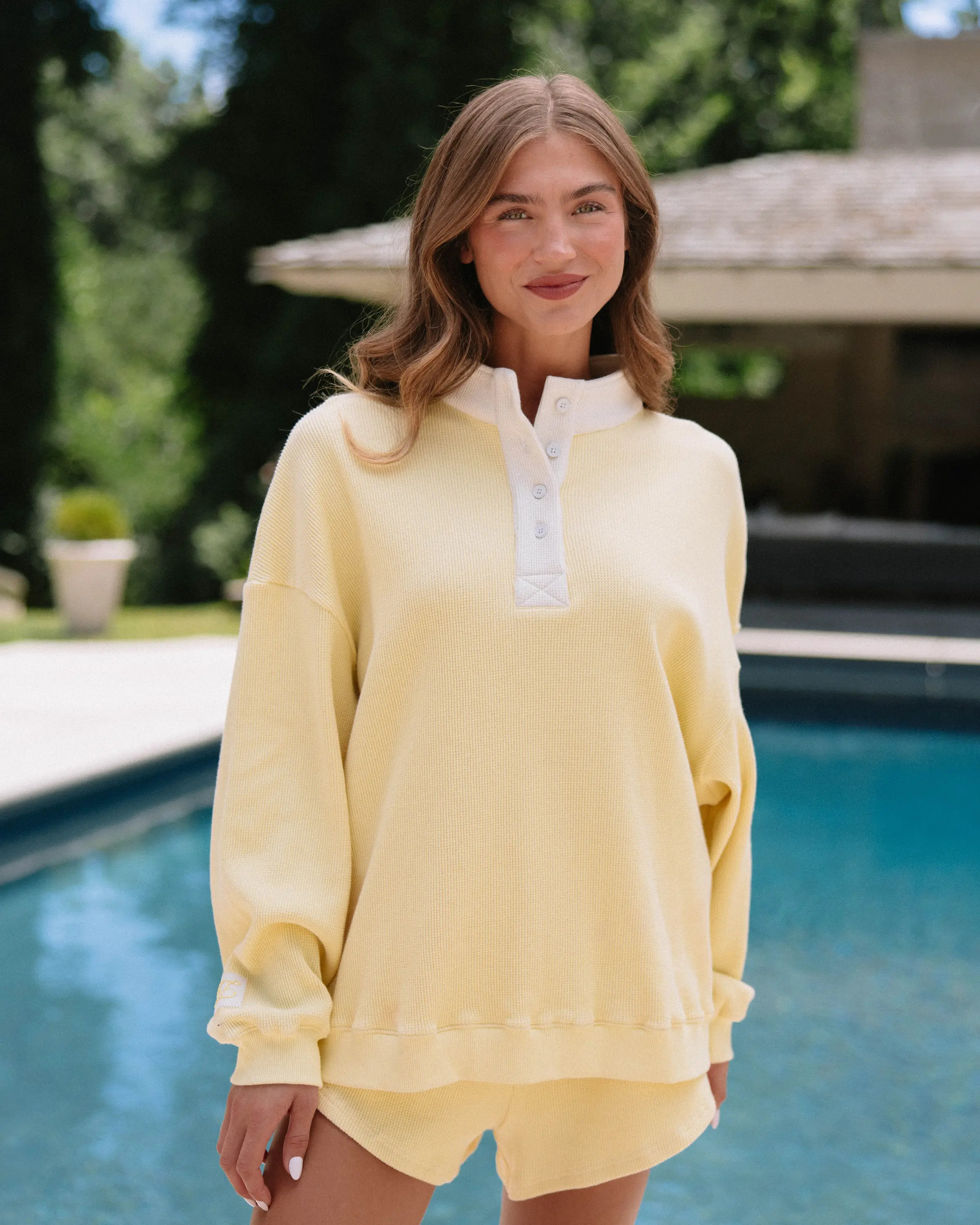 Waffle Henley Long Sleeve in Squeeze with Whisper Trim | Eleven Eleven