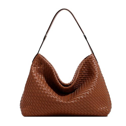 JINMANXUE Women Boston Bag Woven Vegan Leather Handbags Female Satchel Messenger Bag Fashion Shoulder Bag Casual Hobo | Amazon (US)