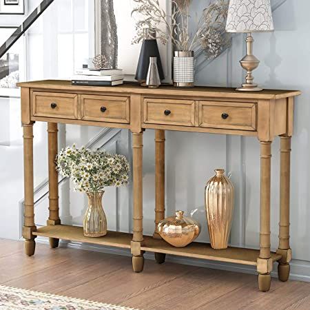 Retro Console Table Sofa Table for Entryway with Drawers and Shelf Living Room Table (Old Pine) | Amazon (US)