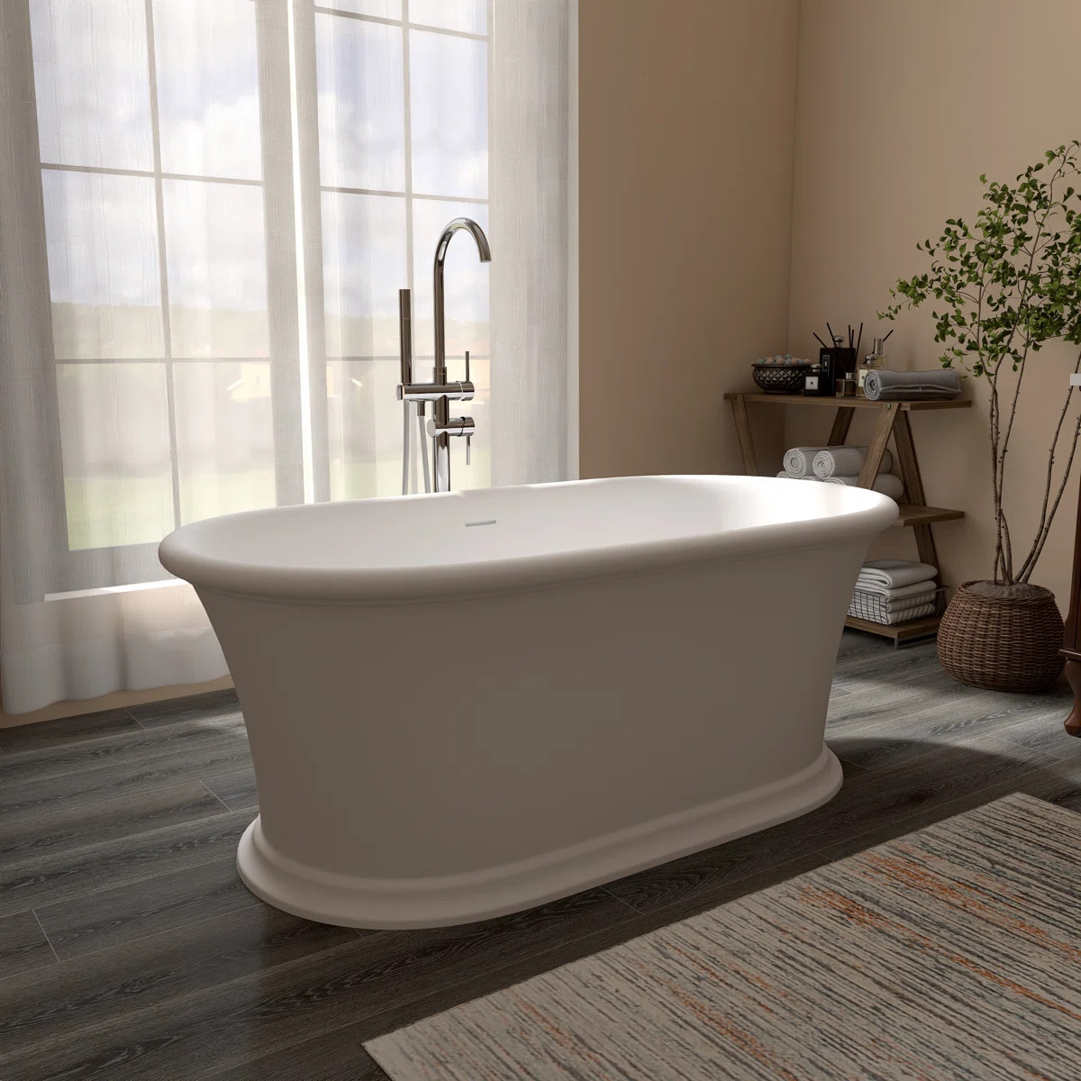 60" X 30" Classic American Style Solid Surface Freestanding Bathtubs Resin Stone Soaking Tubs Wit... | Wayfair North America