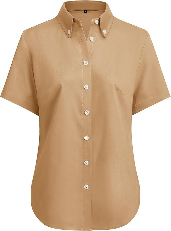 siliteelon Button Down Shirts Women Oxford Shirts Short Sleeve Wrinkle Free Dress Business Shirts... | Amazon (US)