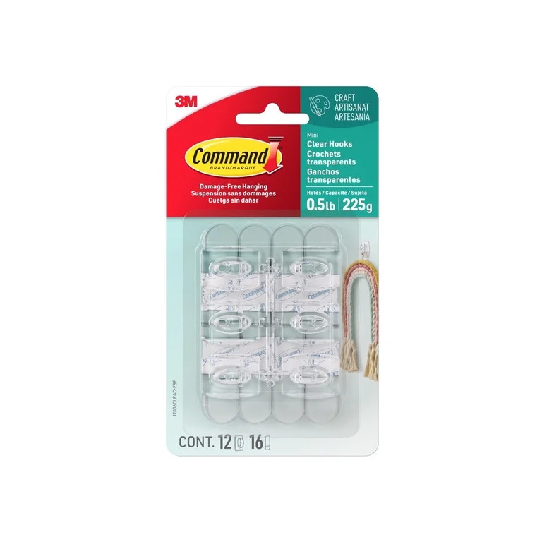 Command Mini Wall Hooks, Clear, Damage Free Decorating, 12 Hooks and 16 Command Strips | Walmart (US)