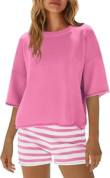 Yanekop Womens Striped Set 2 Piece Outfits Sets Oversized Summer Lounge Short Sets Beach Vacation... | Amazon (US)