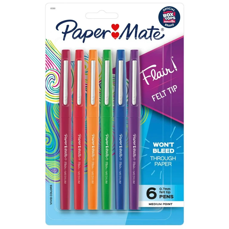 Paper Mate Flair Felt Tip Pens, Medium Point 0.7mm, Pastel Colors, 6 Count | Walmart (US)