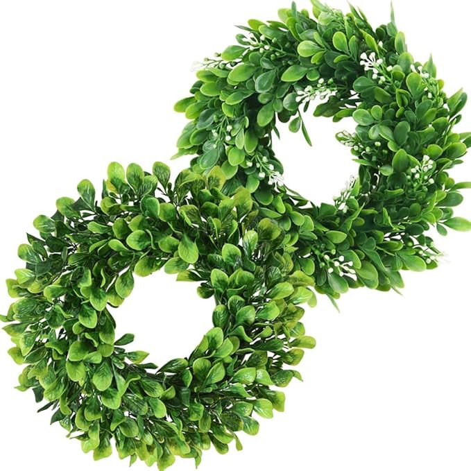 2 Styles 10" Small Wreaths for Indoor - Mini Wreath,Boxwood Wreaths for Decorating,Greenery wreat... | Amazon (US)