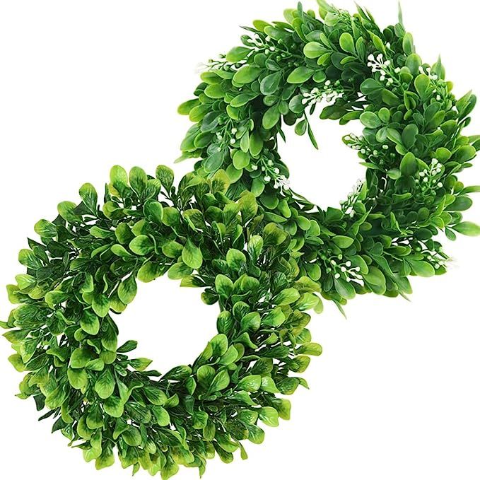 2 Styles 10" Small Wreaths for Indoor - Mini Wreath,Boxwood Wreaths for Decorating,Greenery wreat... | Amazon (US)