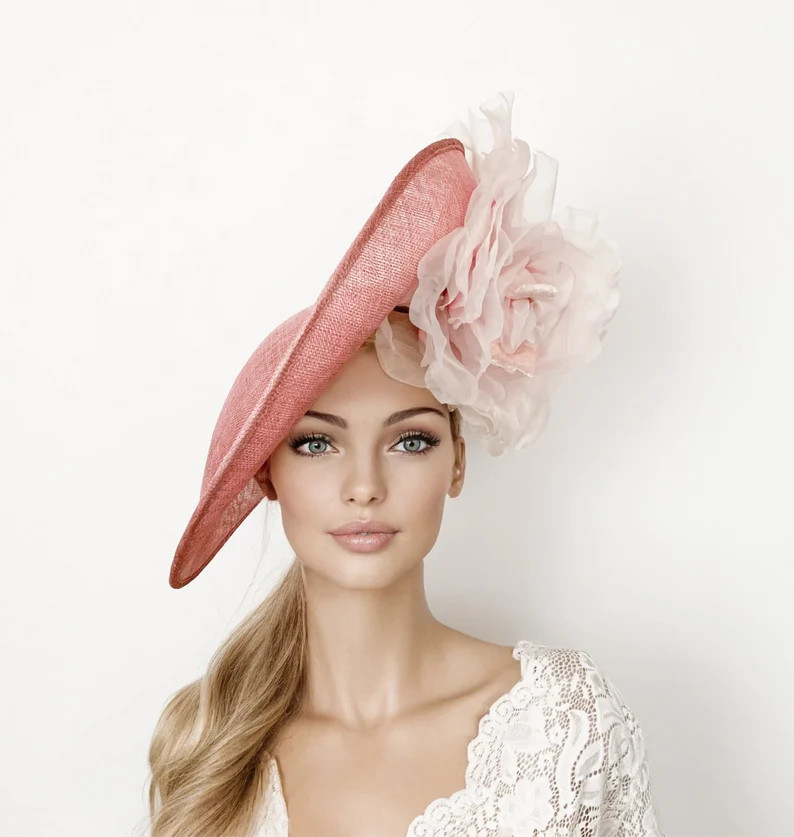 Kentucky derby hat, blush derby hat, pale pink royal ascot hat for woman, straw fascinator, soft ... | Etsy (US)