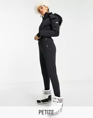 ASOS 4505 Petite ski fitted belted ski suit with fur faux hood | ASOS (Global)