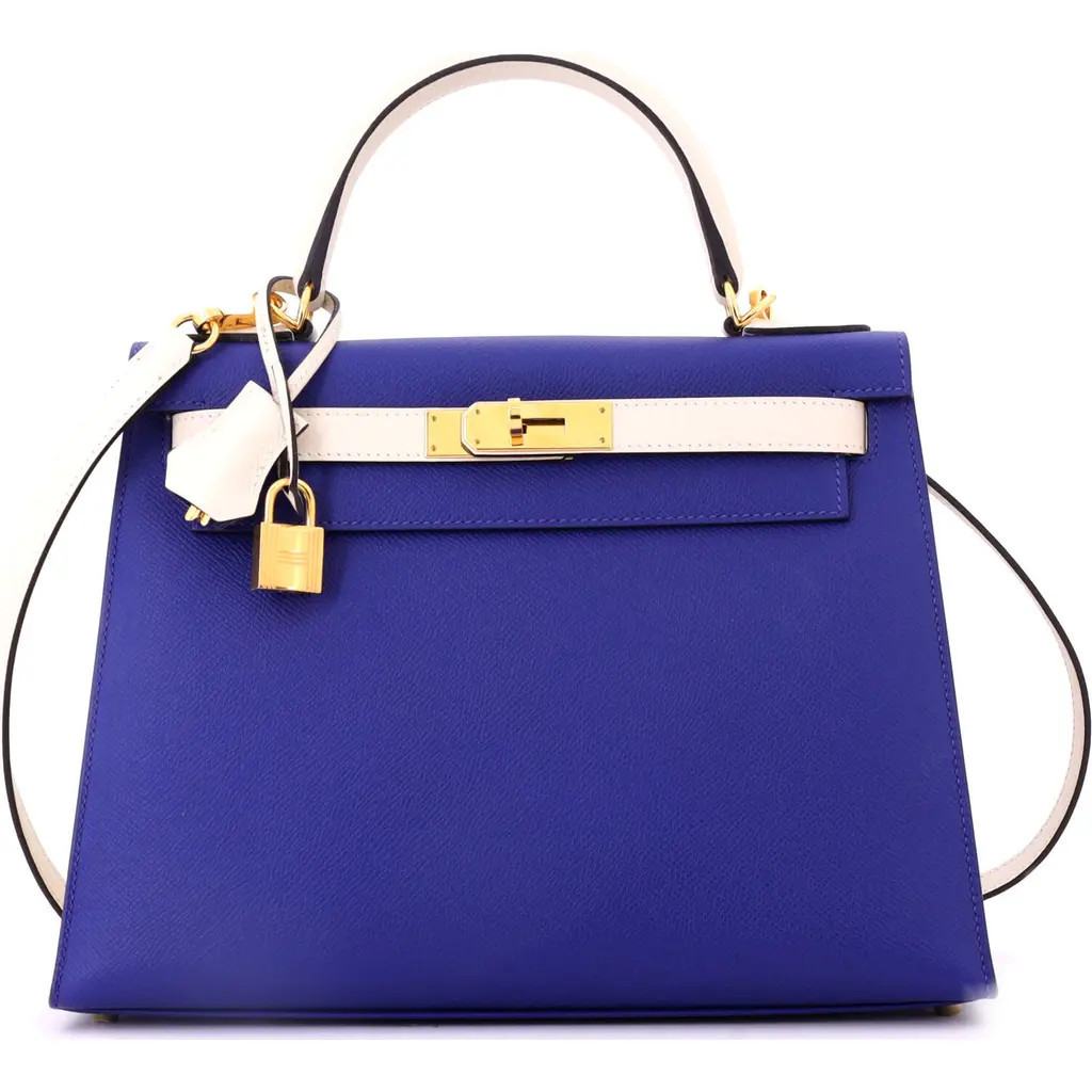 Pre-Owned Hermes Kelly Handbag Bicolor Epsom with Gold Hardware 28 in Bicolor - Bleu Electrique/nata at Nordstrom, Size Small | Nordstrom