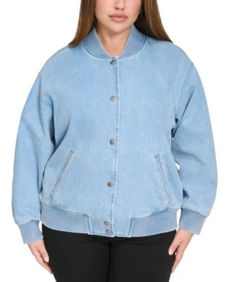 Levi's Plus Size Varsity Cotton Denim Bomber Jacket - Light Wash Denim | Macy's