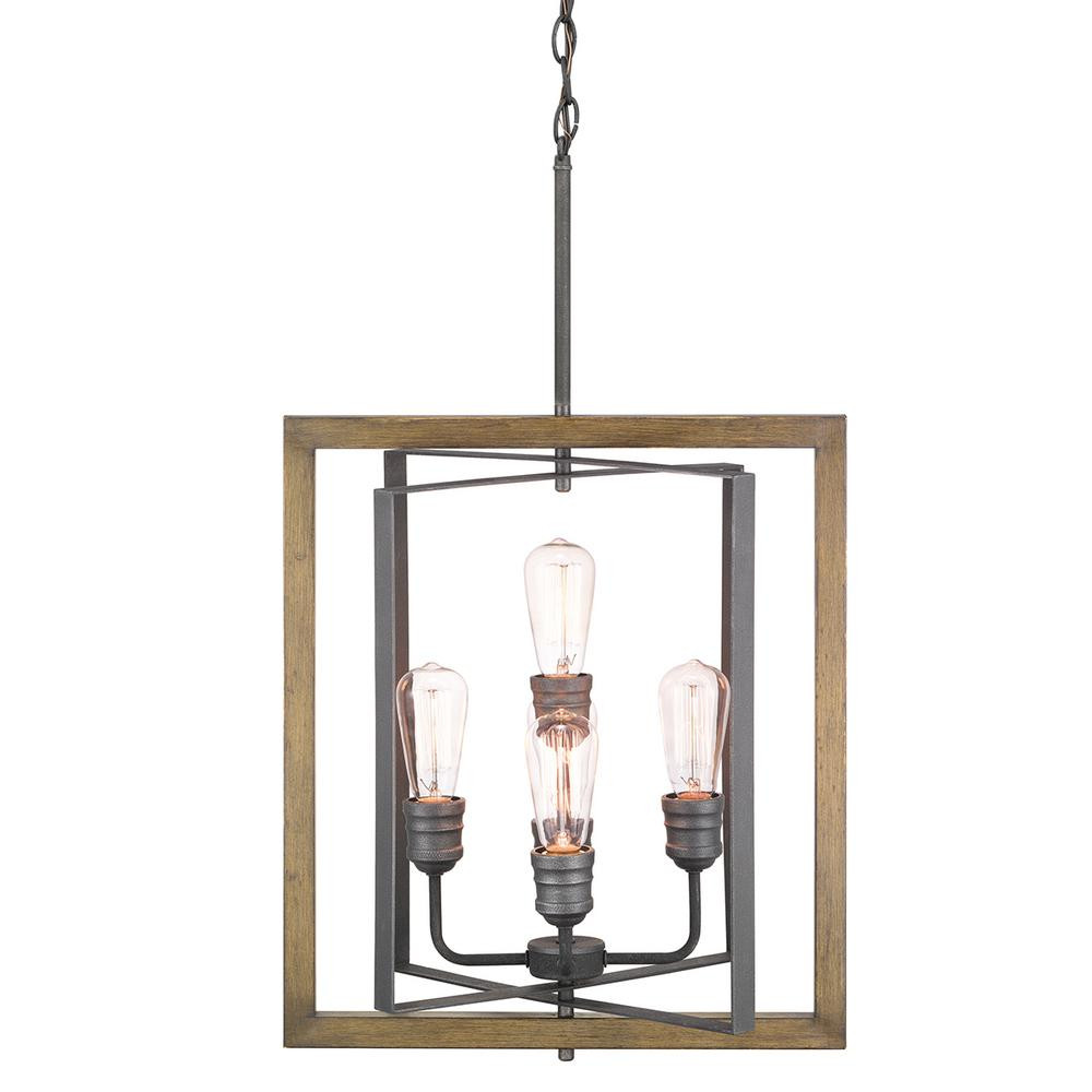 Home Decorators Collection Palermo Grove 5-Light Gilded Iron Pendant with Painted Walnut Wood Acc... | The Home Depot