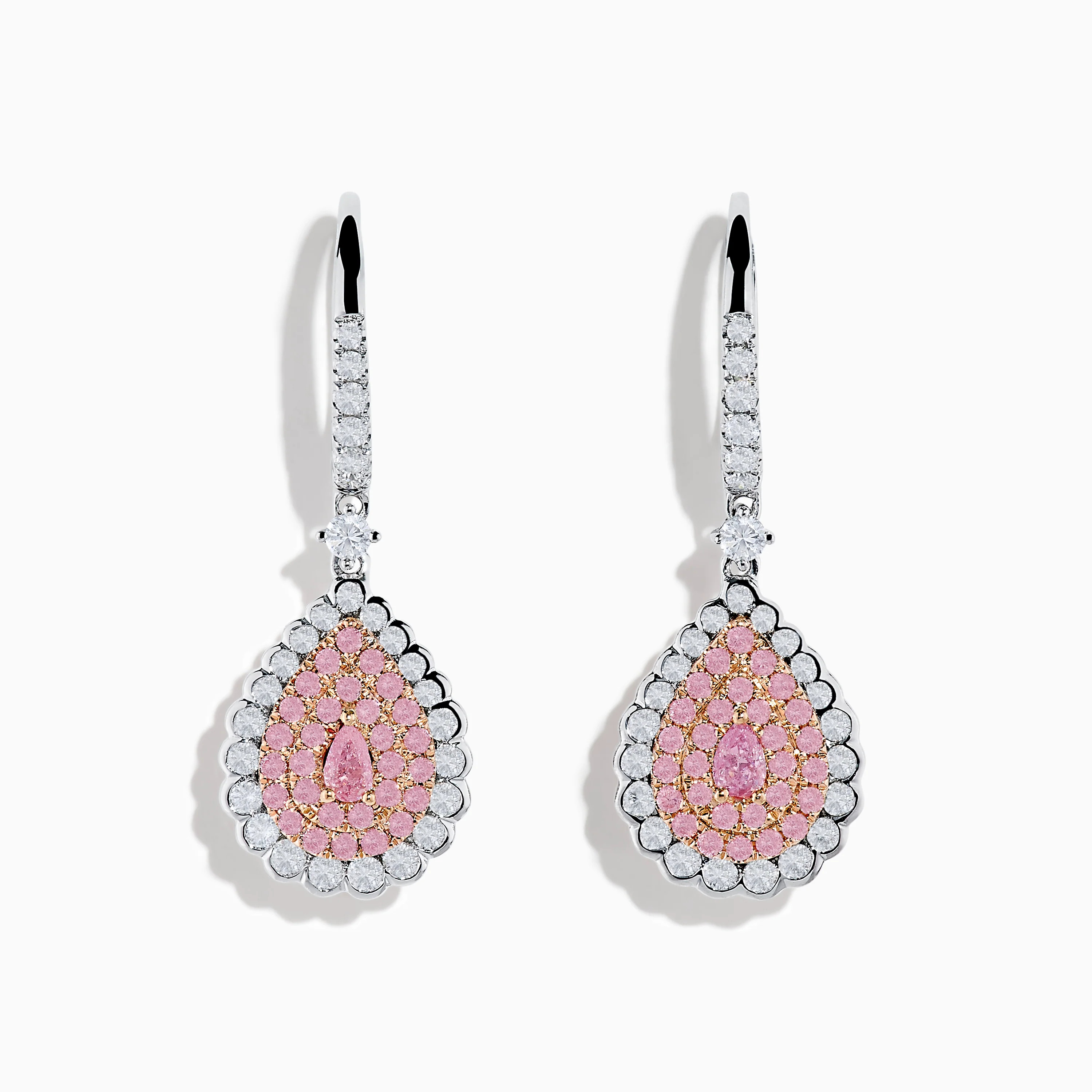 18K Two Tone White and Pink Diamond Drop Earrings | Effy Jewelry