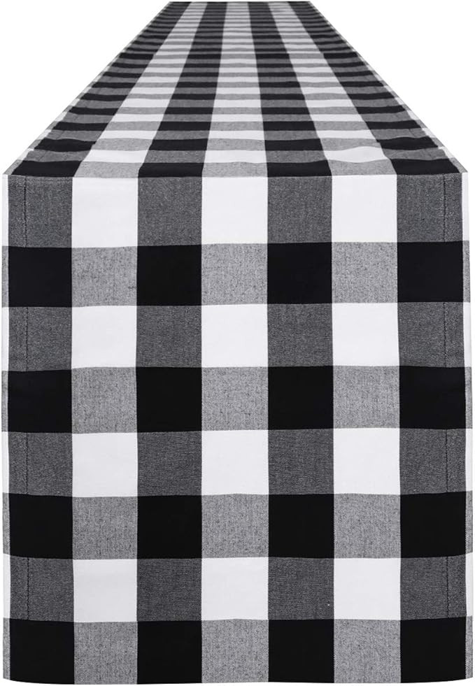 Syntus 14 x 72 inch Buffalo Check Table Runner Cotton-Polyester Blend Handmade Black and White Pl... | Amazon (US)