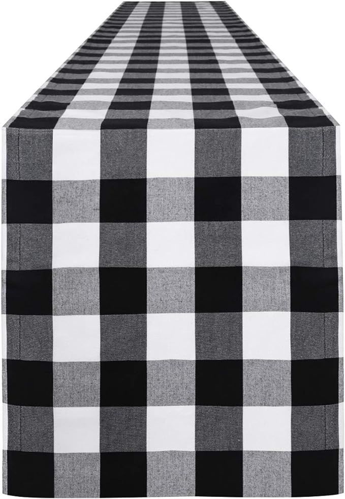 Syntus 14 x 72 inch Buffalo Check Table Runner Cotton-Polyester Blend Handmade Black and White Pl... | Amazon (US)