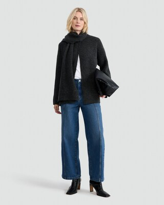 F&F Knitted Scarf Detail Cardigan with Wool in Grey | Tesco F&F