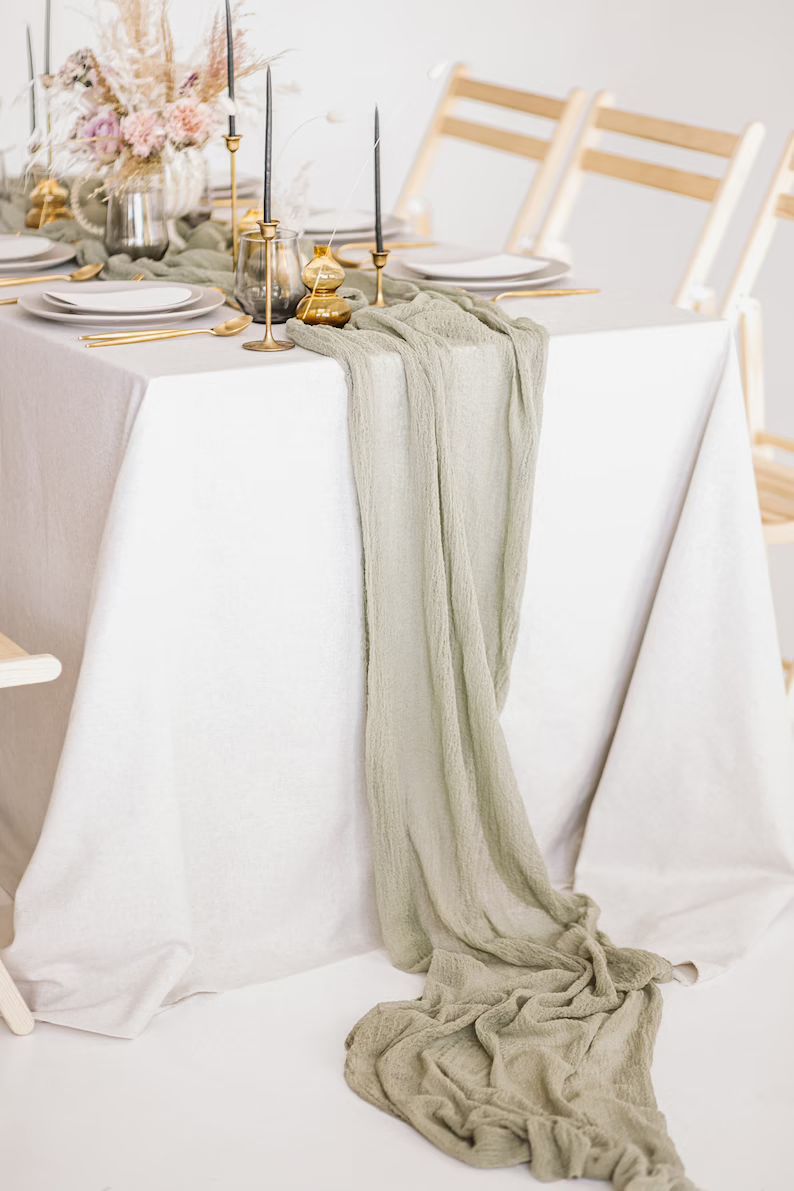 Sage Green Boho Wedding Cheesecloth Table Runner Wedding Arch - Etsy | Etsy (US)