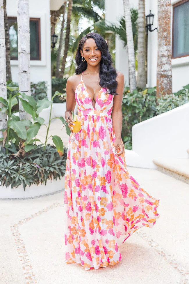 It All Begins With Love Pink/Orange Floral Maxi Dress | The Pink Lily Boutique