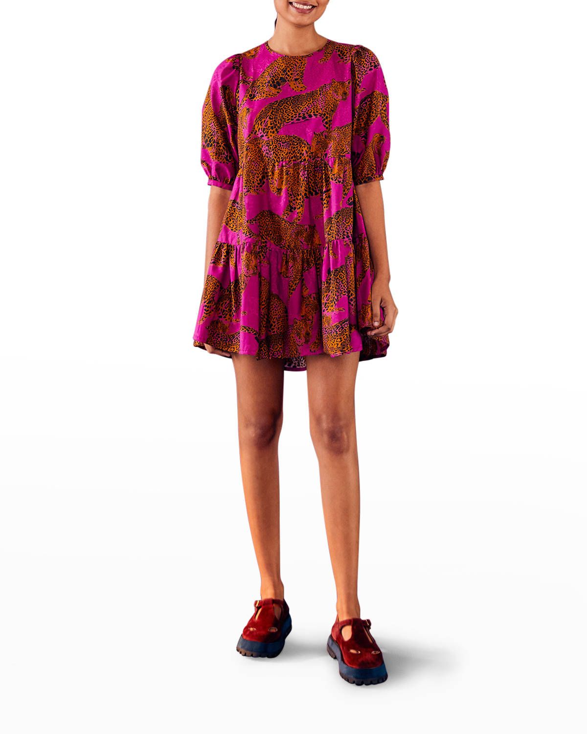 Artsy Leopards Tiered Mini Dress | Neiman Marcus
