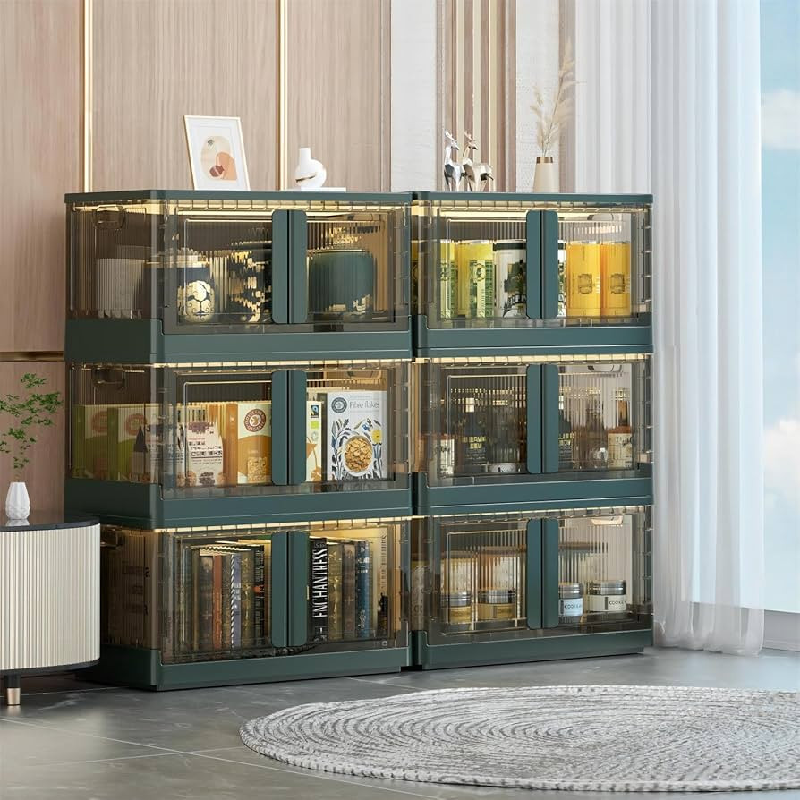 Sineda 6 Pack Storage Bins with Lids - 8.4 Gallon Collapsible Storage Bins with Wheels and Door, ... | Amazon (US)