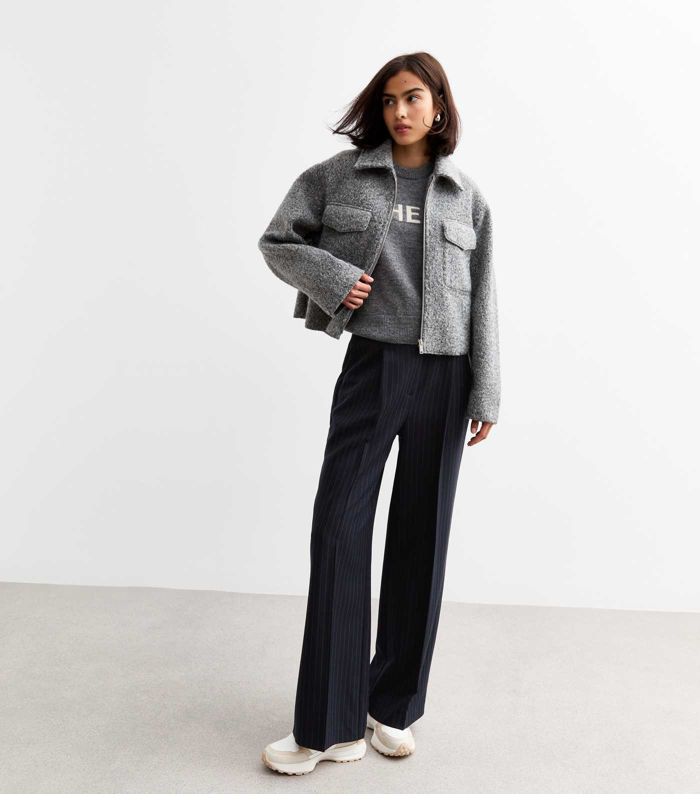 Grey Textured Zip Up Short Jacket | New Look | New Look (UK)